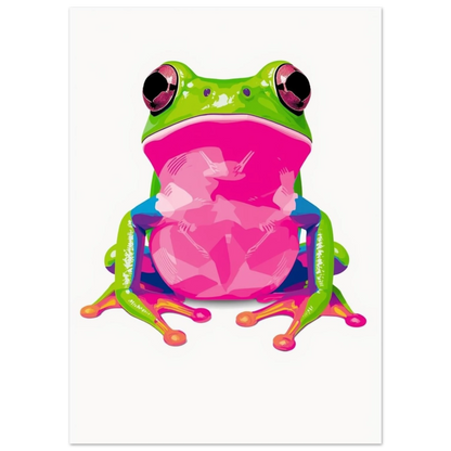 Närbild på stiliserad neonrosa och grön groda – Tecknad poster