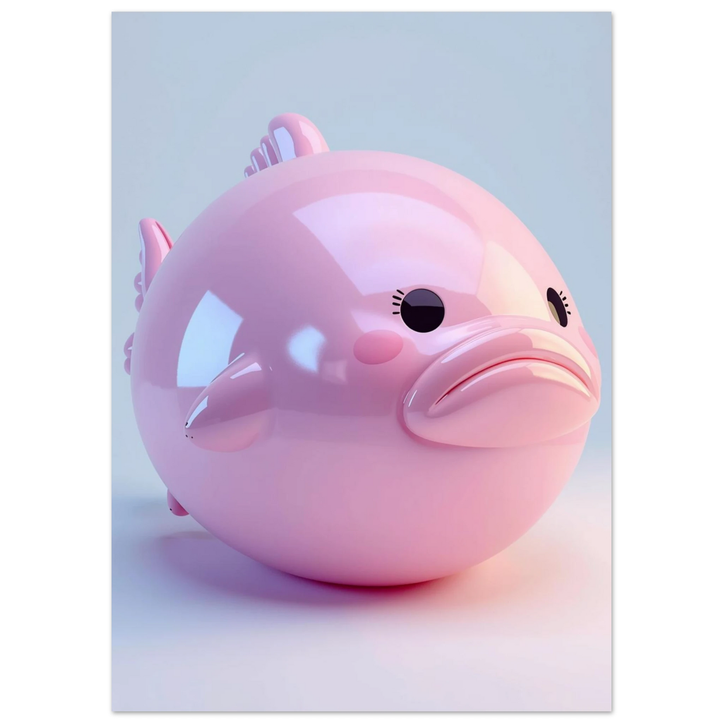 Närbild på en rund rosa blobfisk med högblank yta