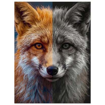 Digital illustration av räv med fokus på pälsstruktur och dubbel natur – print