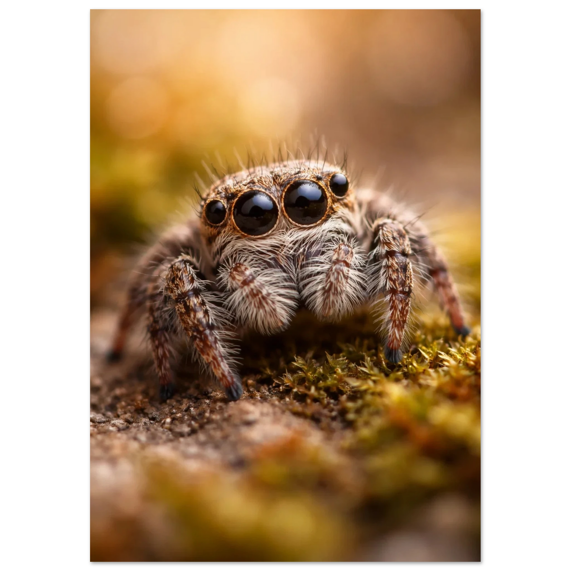Detaljerat porträtt av en liten spindel i naturen – Fotorealistisk poster