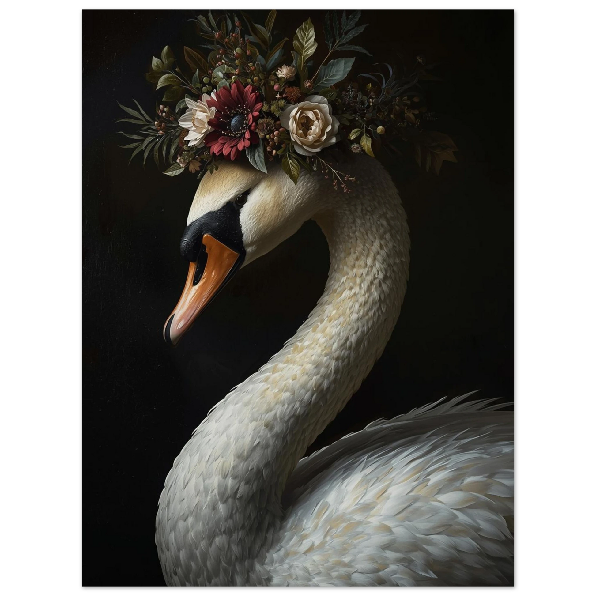 Konstnärlig svanposter med dämpade toner och blommor – Målad poster