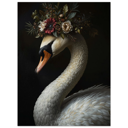 Konstnärlig svanposter med dämpade toner och blommor – Målad poster