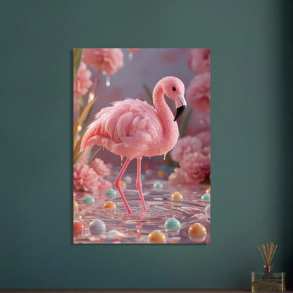Flamingo av rosa godis i ett sött, drömlikt landskap