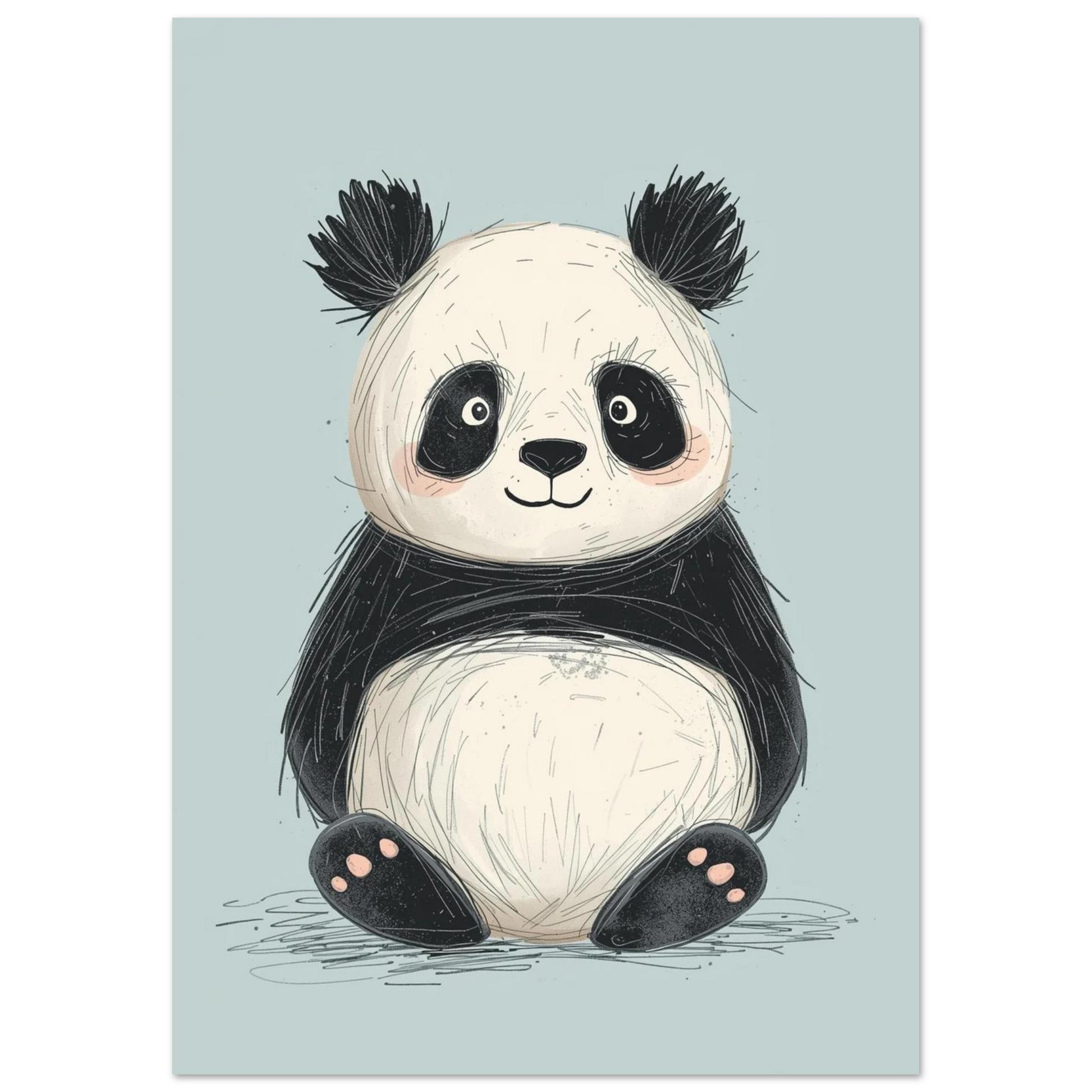 Lekfull djurposter föreställande en rund panda i naiv konststil