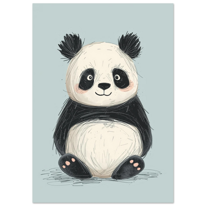 Lekfull djurposter föreställande en rund panda i naiv konststil