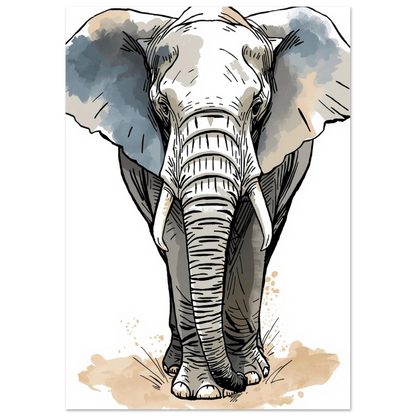 Ståtlig elefant med stora öron i akvarellteknik – snyggt print