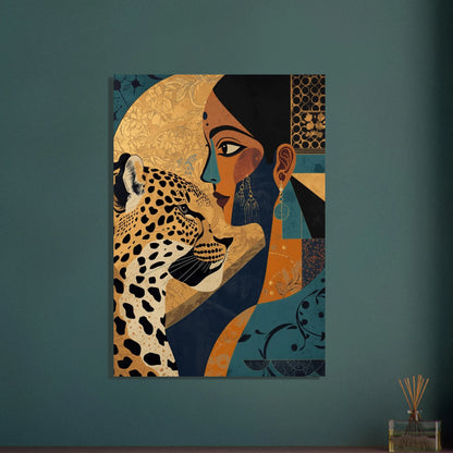 Leopard i kubistisk stil, mystisk och konstnärlig djurposter.