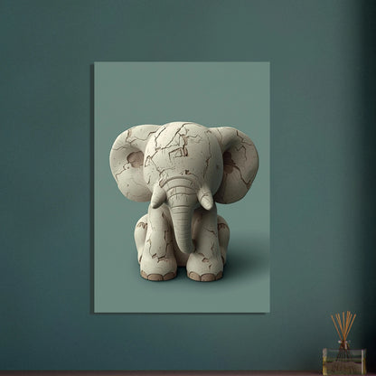 Inredningsbild med elefantposter på vägg ovanför rumsdoft, harmonisk och tidlös design
