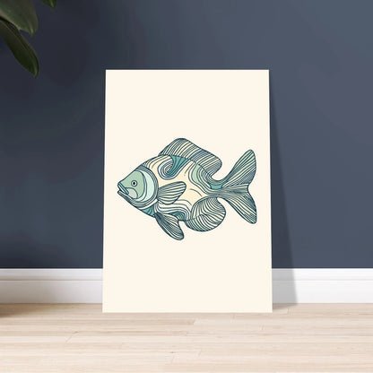 Stiliserad fisk med flytande konturlinjer, konstnärlig och harmonisk design.
