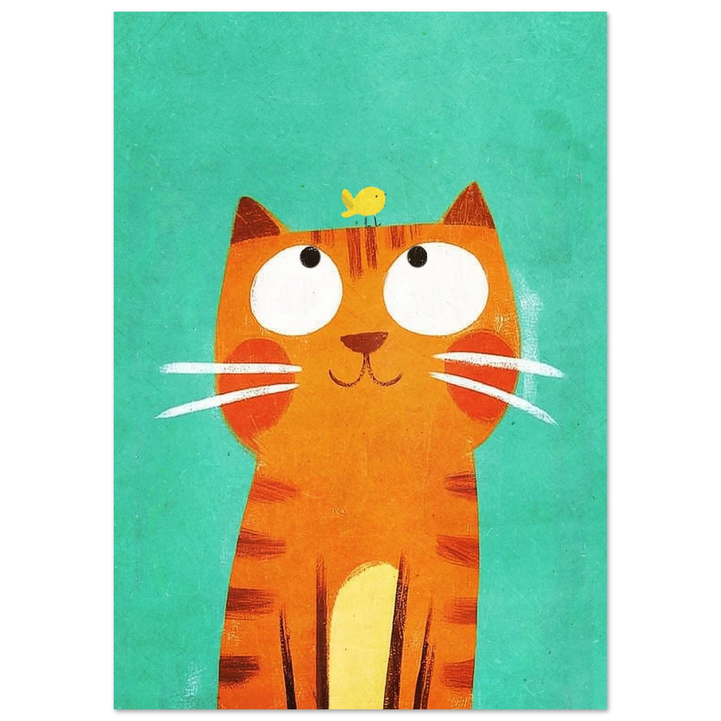 Barnslig illustration av en nyfiken katt i varma orangea toner