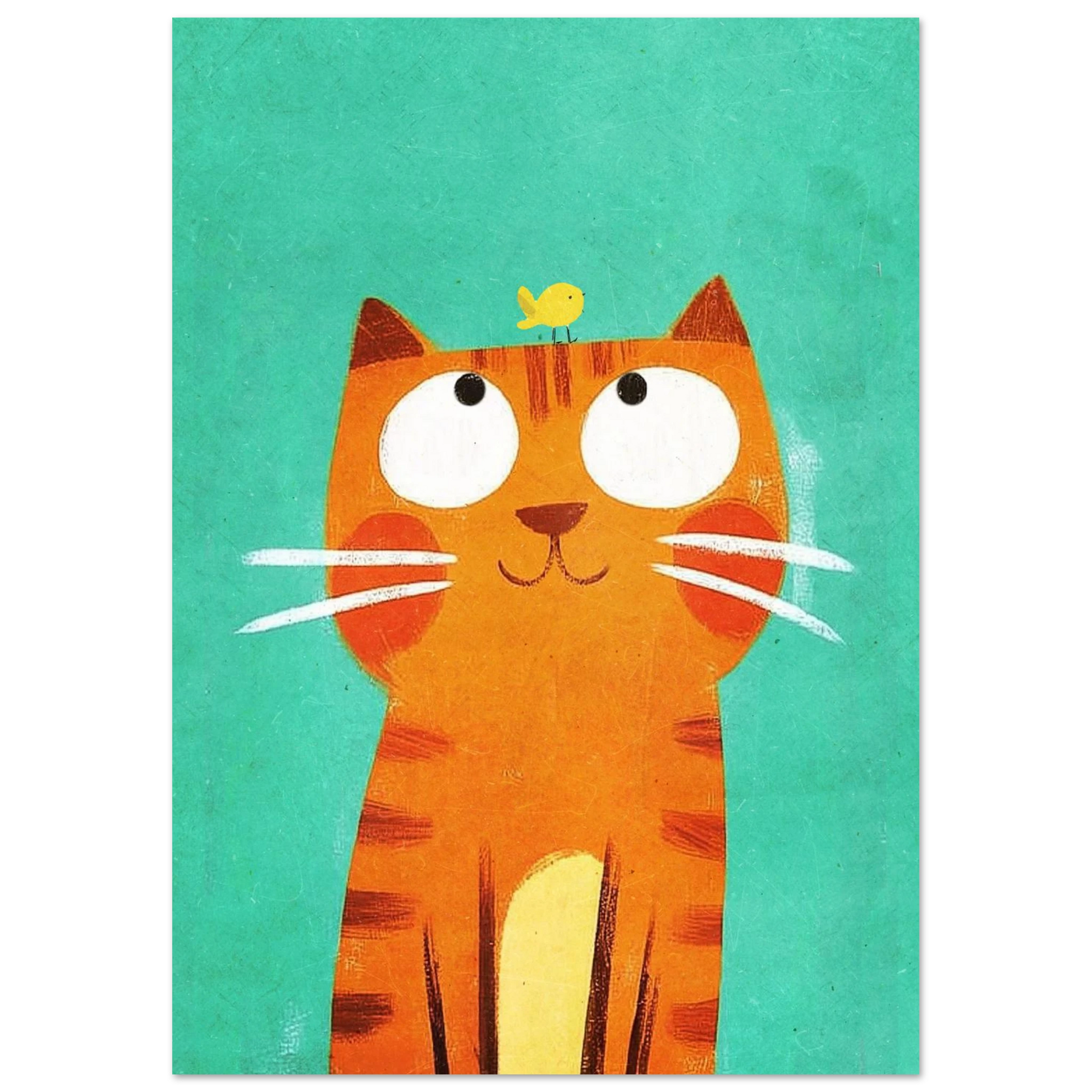 Barnslig illustration av en nyfiken katt i varma orangea toner