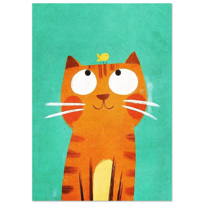 Barnslig illustration av en nyfiken katt i varma orangea toner