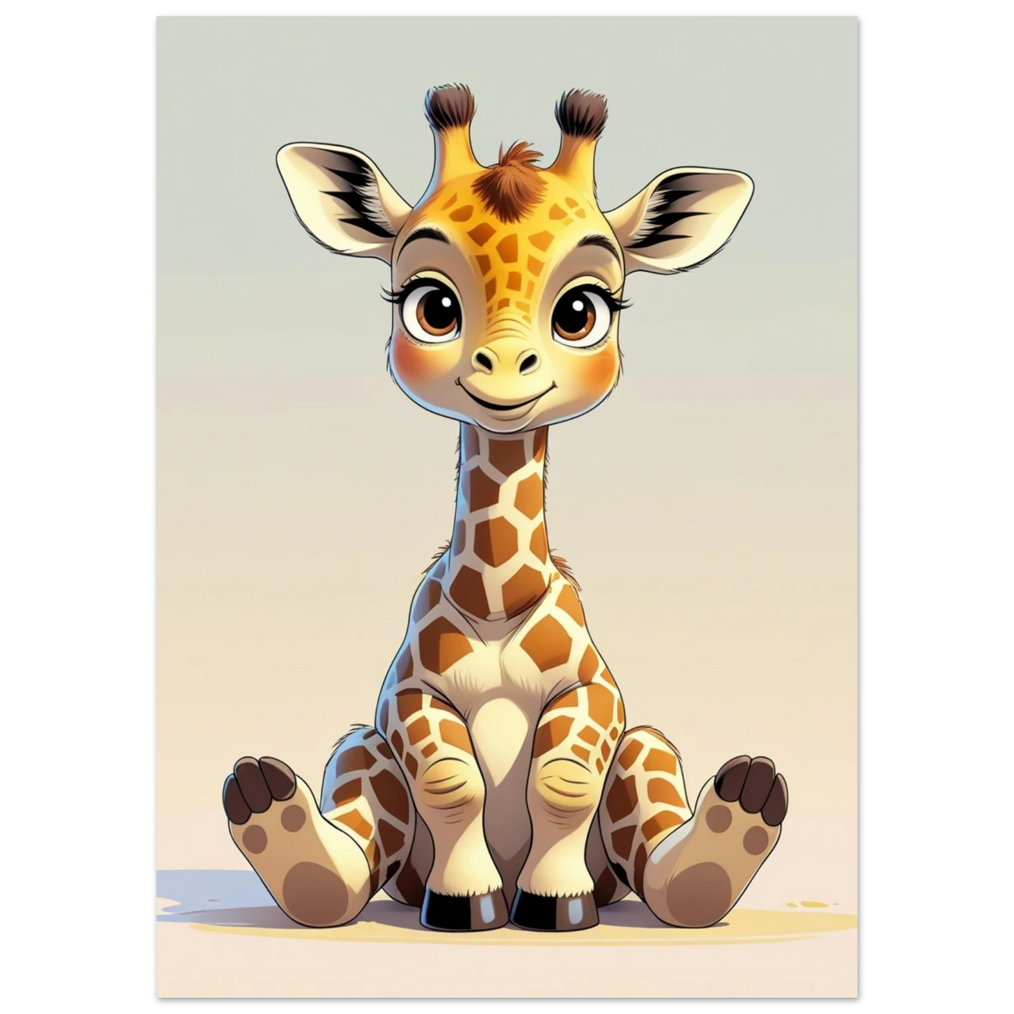 Illustration av en söt giraff med rosa kinder på ljus bakgrund