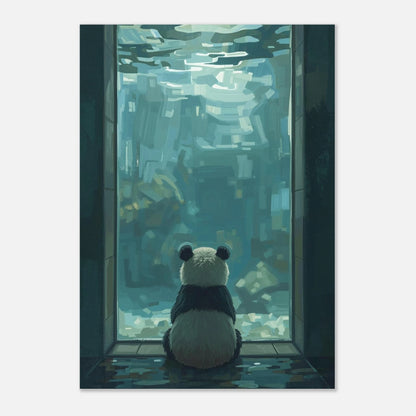 Drömlik pandaposter med penseldrag i svala blå och gröna nyanser