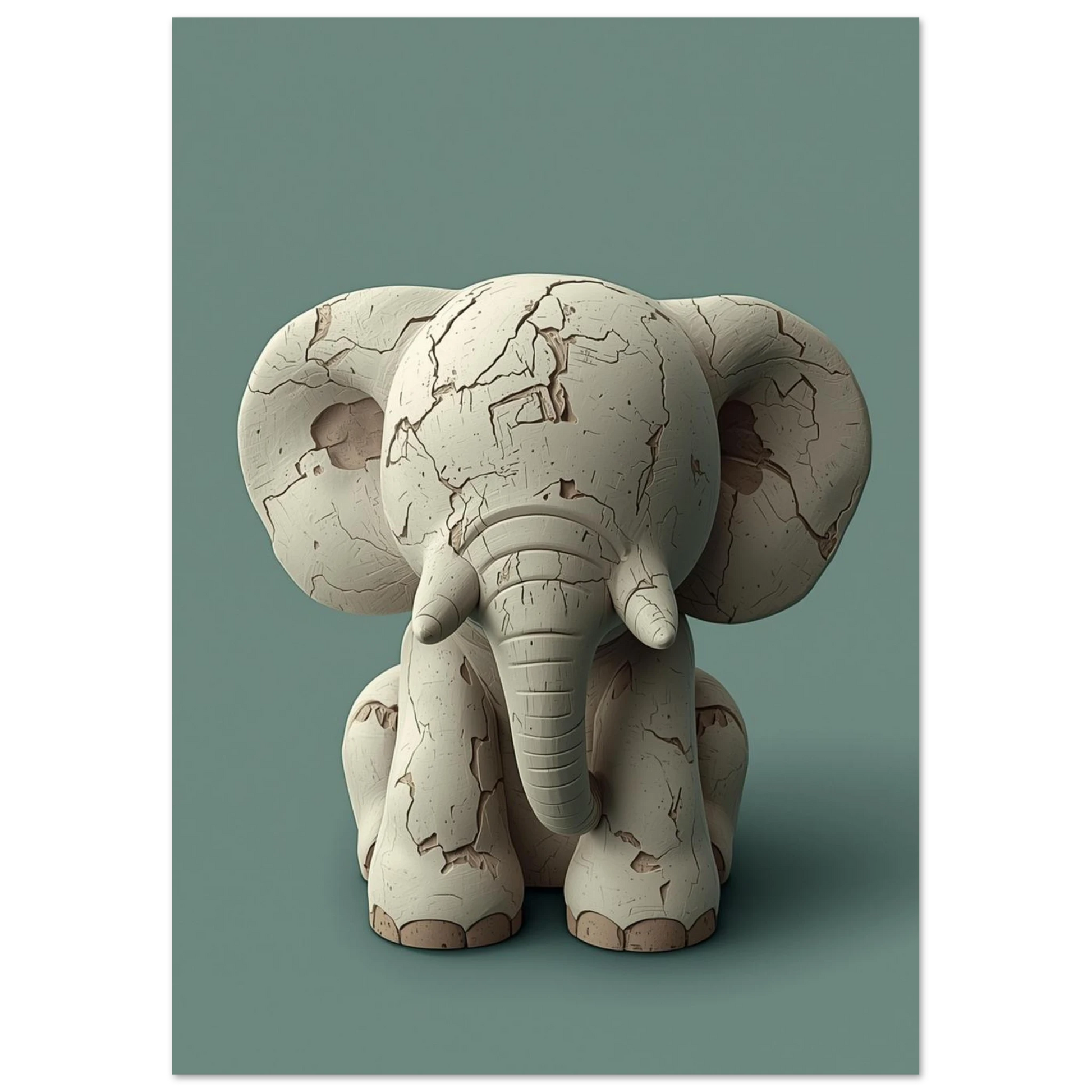 Taktil illustration av en sittande elefant med krackelerad yta, modern väggkonst