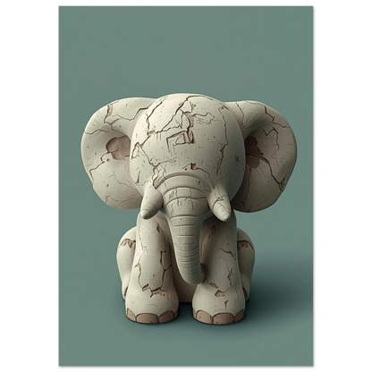 Taktil illustration av en sittande elefant med krackelerad yta, modern väggkonst