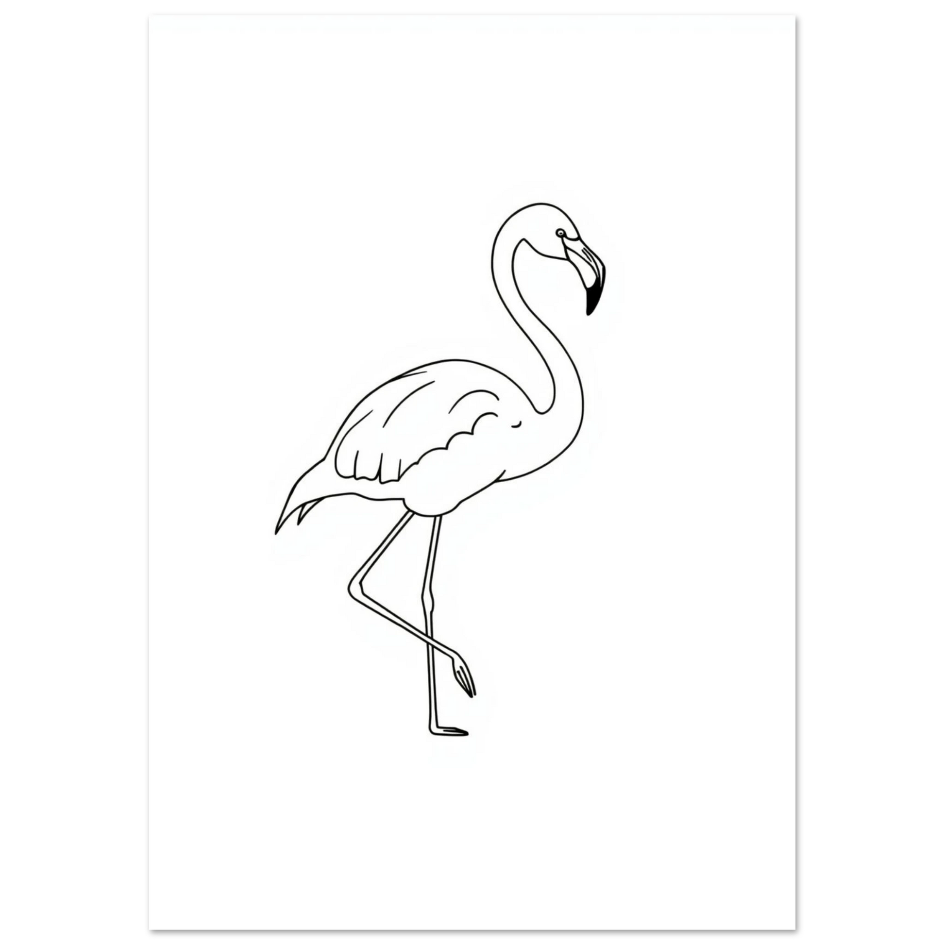 Grafisk poster med flamingons silhuett i tunna svarta linjer, djurmotiv