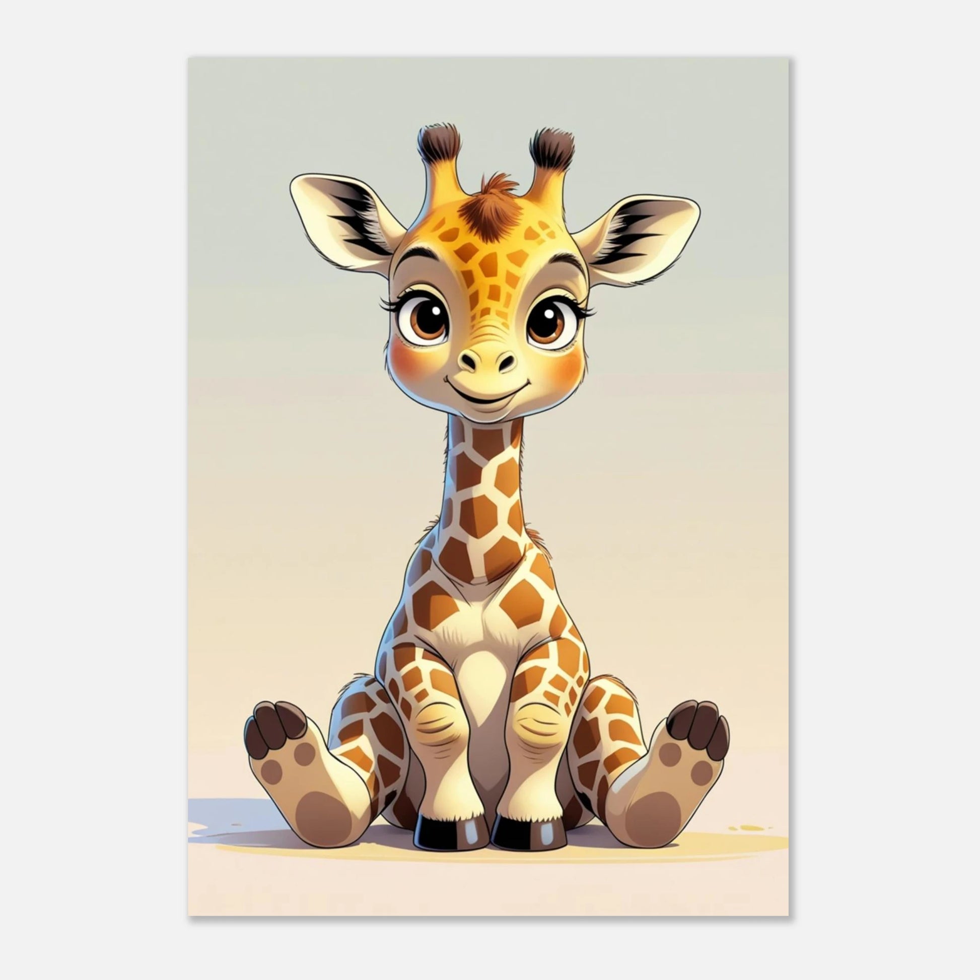 Gullig giraff i sittande position, lekfull väggkonst för små barn