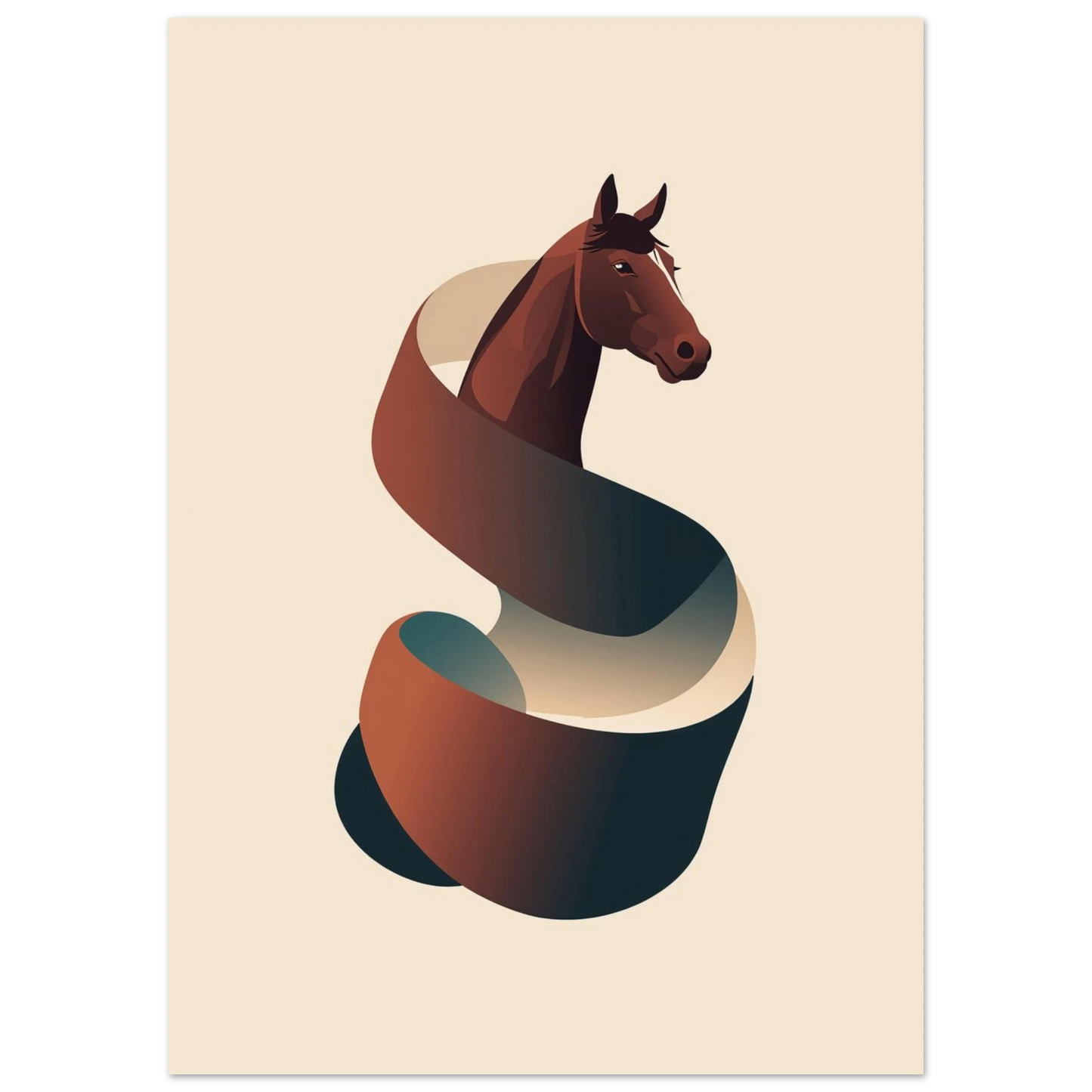 Modern hästposter med stiliserat motiv i bruna och mörkblå färgtoner