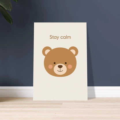 Nallebjörnens lugna ansikte i minimalistisk illustration, varma färger, rofyllt motiv