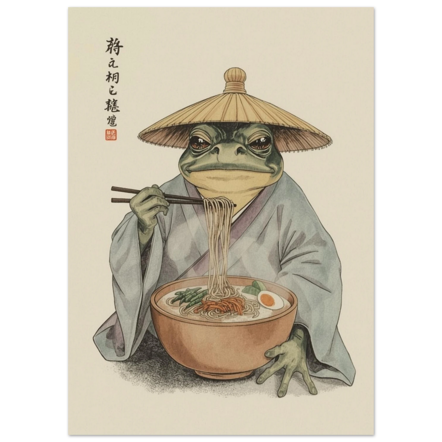 Japanskinspirerad konst föreställande en groda i kimono – Retro poster