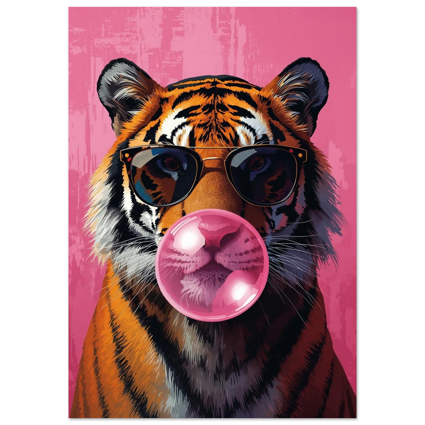 Tiger med solglasögon och rosa tuggummibubbla – Tecknad poster