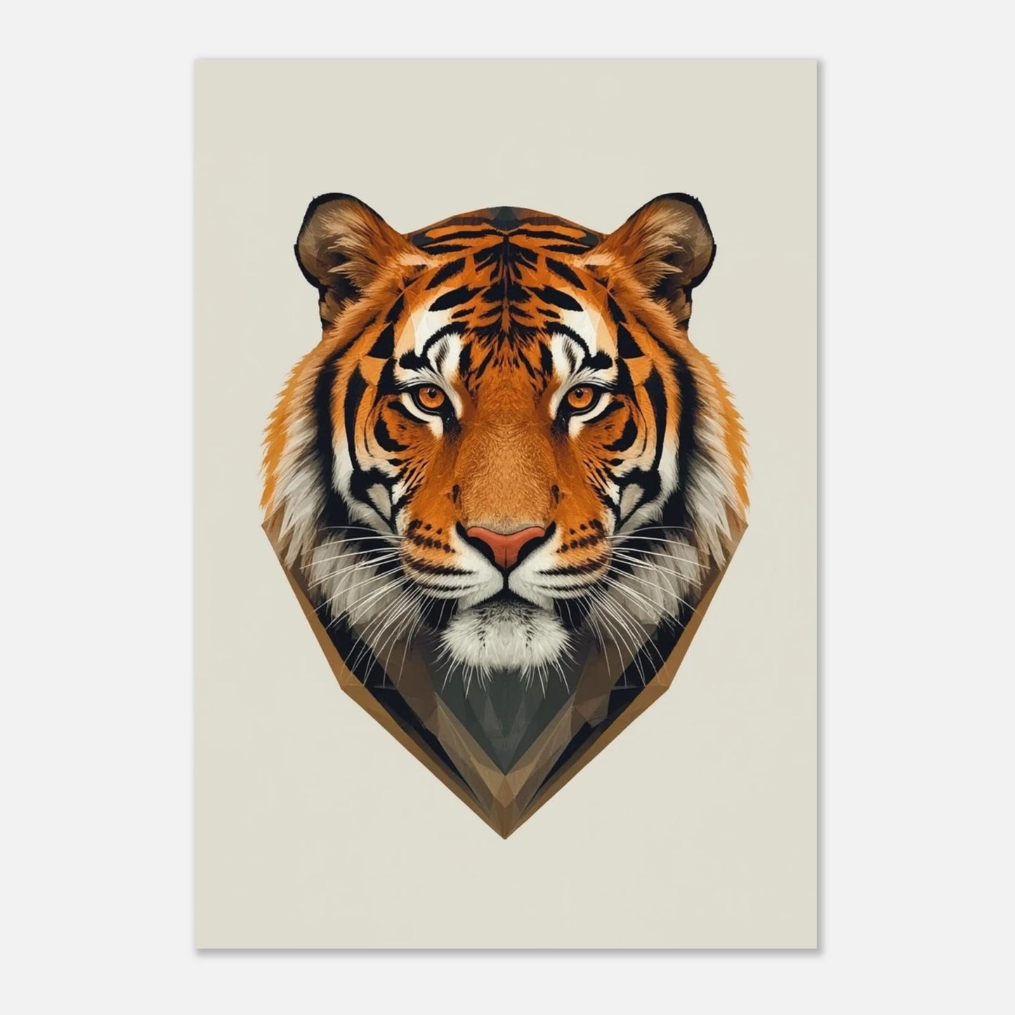 Konstnärligt tigeransikte med bärnstensfärgade ögon på en minimalistisk poster