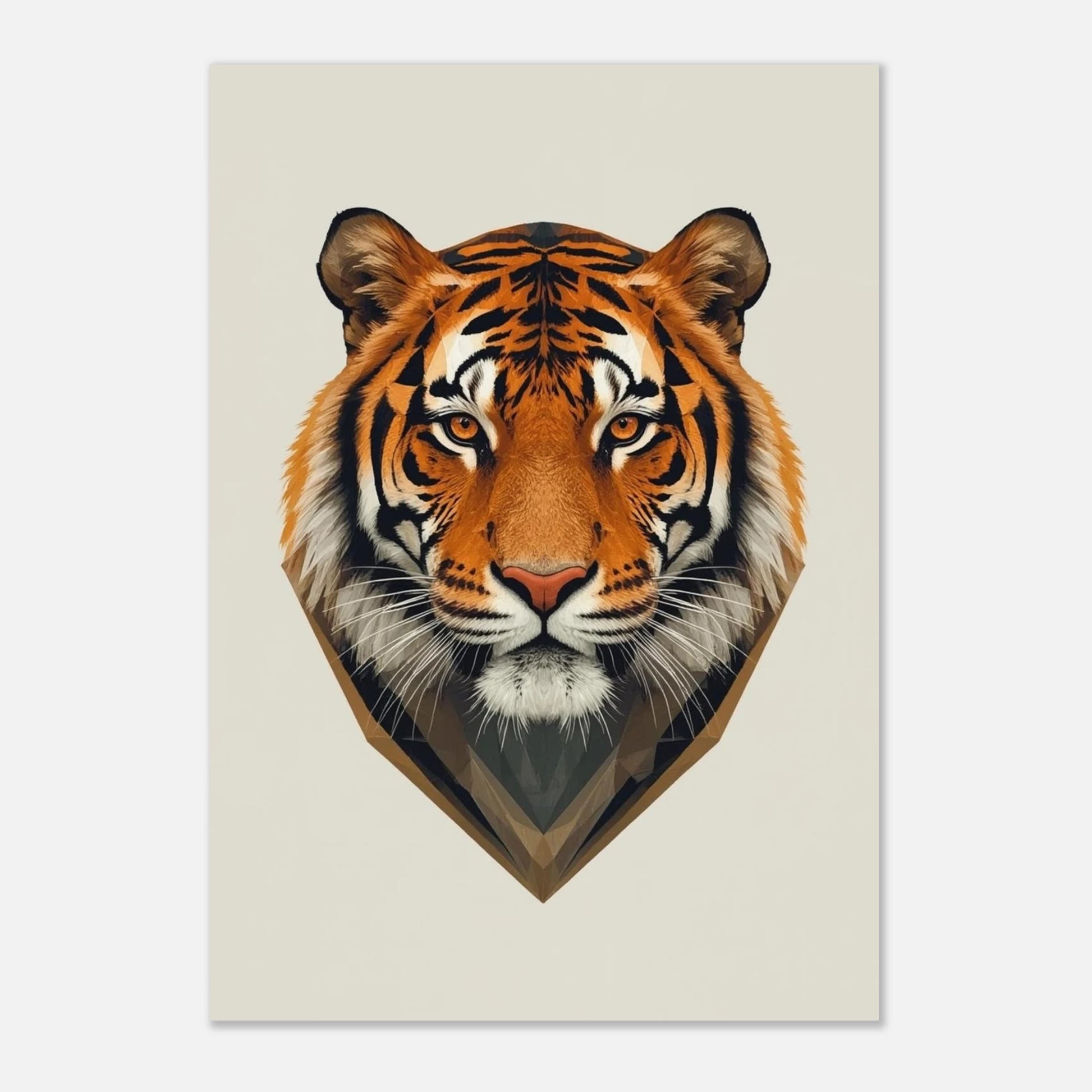 Konstnärligt tigeransikte med bärnstensfärgade ögon på en minimalistisk poster