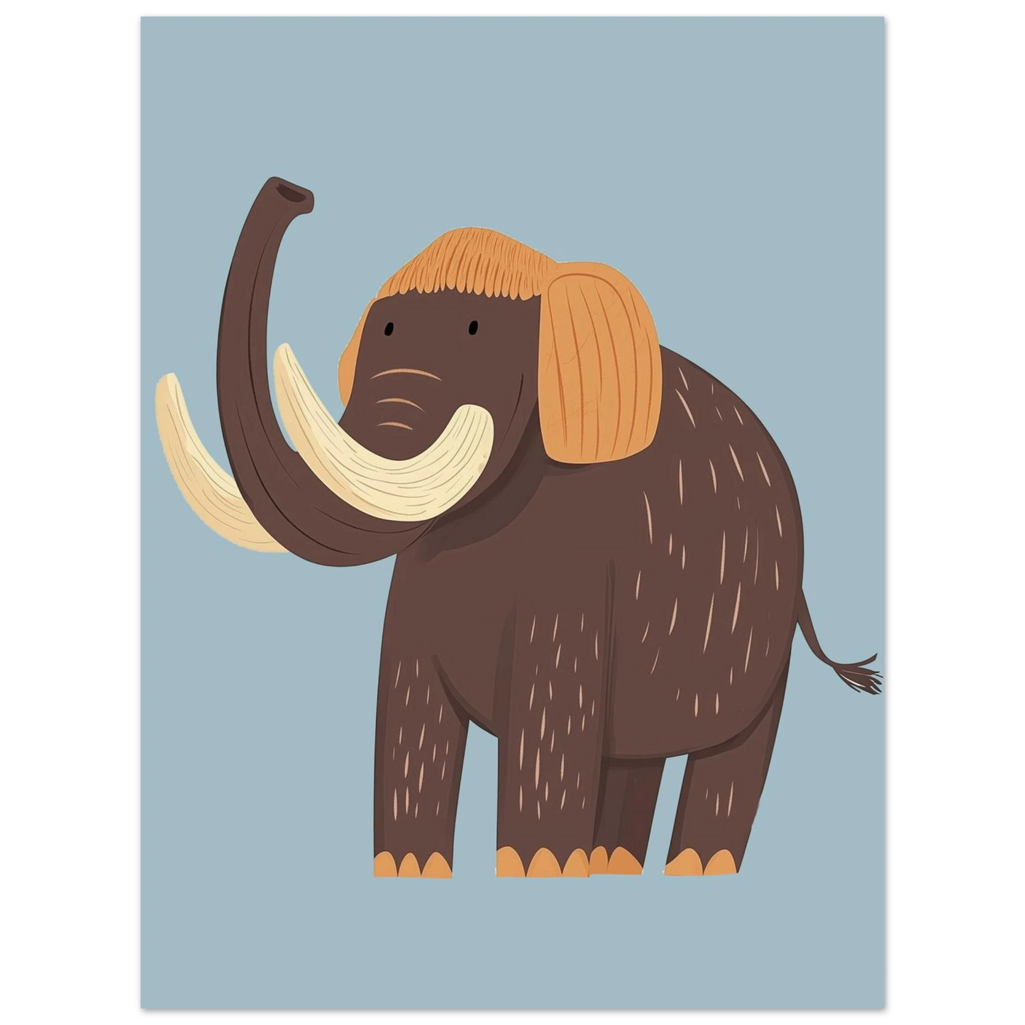 Digital illustration av en brun mammut med karaktäristiska detaljer