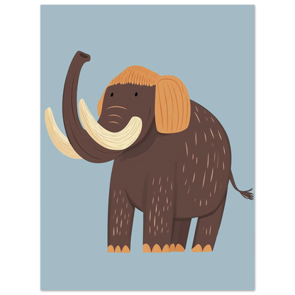 Digital illustration av en brun mammut med karaktäristiska detaljer