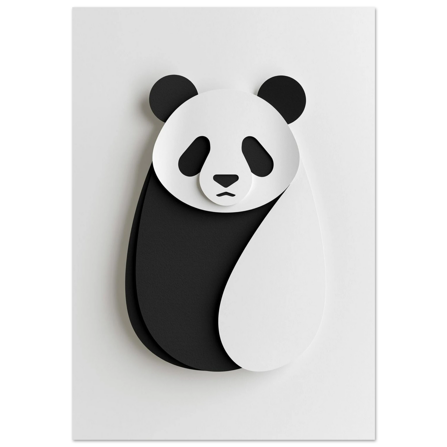 Minimalistisk panda i vit papperskonst-stil med mjuka svarta konturer