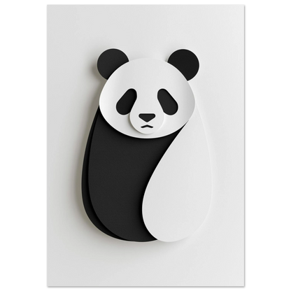 Minimalistisk panda i vit papperskonst-stil med mjuka svarta konturer