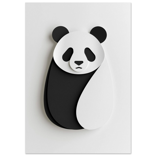 Minimalistisk panda i vit papperskonst-stil med mjuka svarta konturer