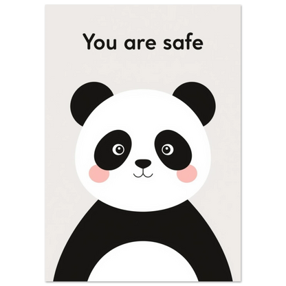 Minimalistisk djurposter med en vänlig panda och lugnande citat