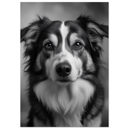 Stilren hundposter föreställande en Border Collie i klassisk gråskala för modern inredning