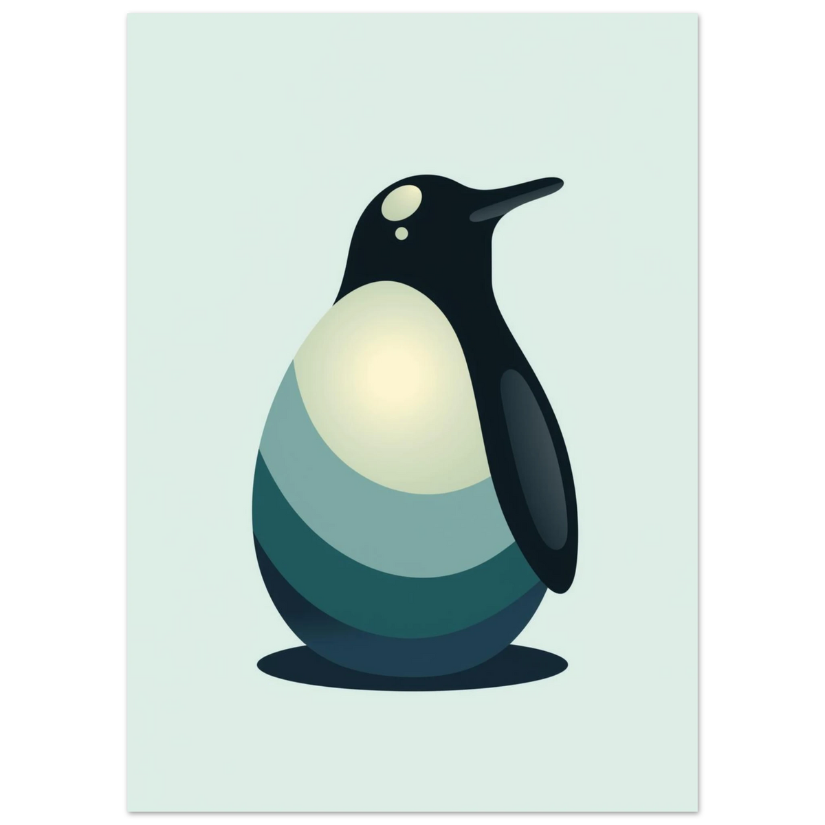 Minimalistisk illustration av en pingvin i svala akvamarina färgtoner