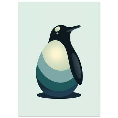 Minimalistisk illustration av en pingvin i svala akvamarina färgtoner