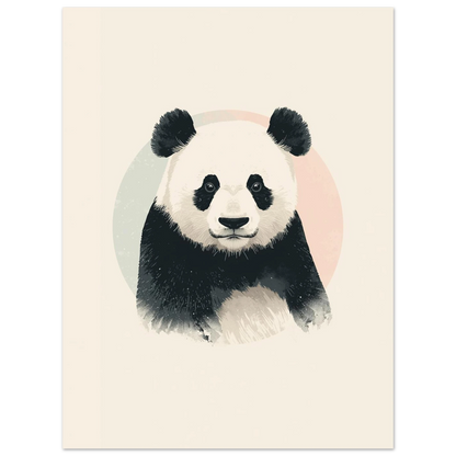 Sittande panda i modern grafisk stil mot en krämvit bakgrund, djurposter