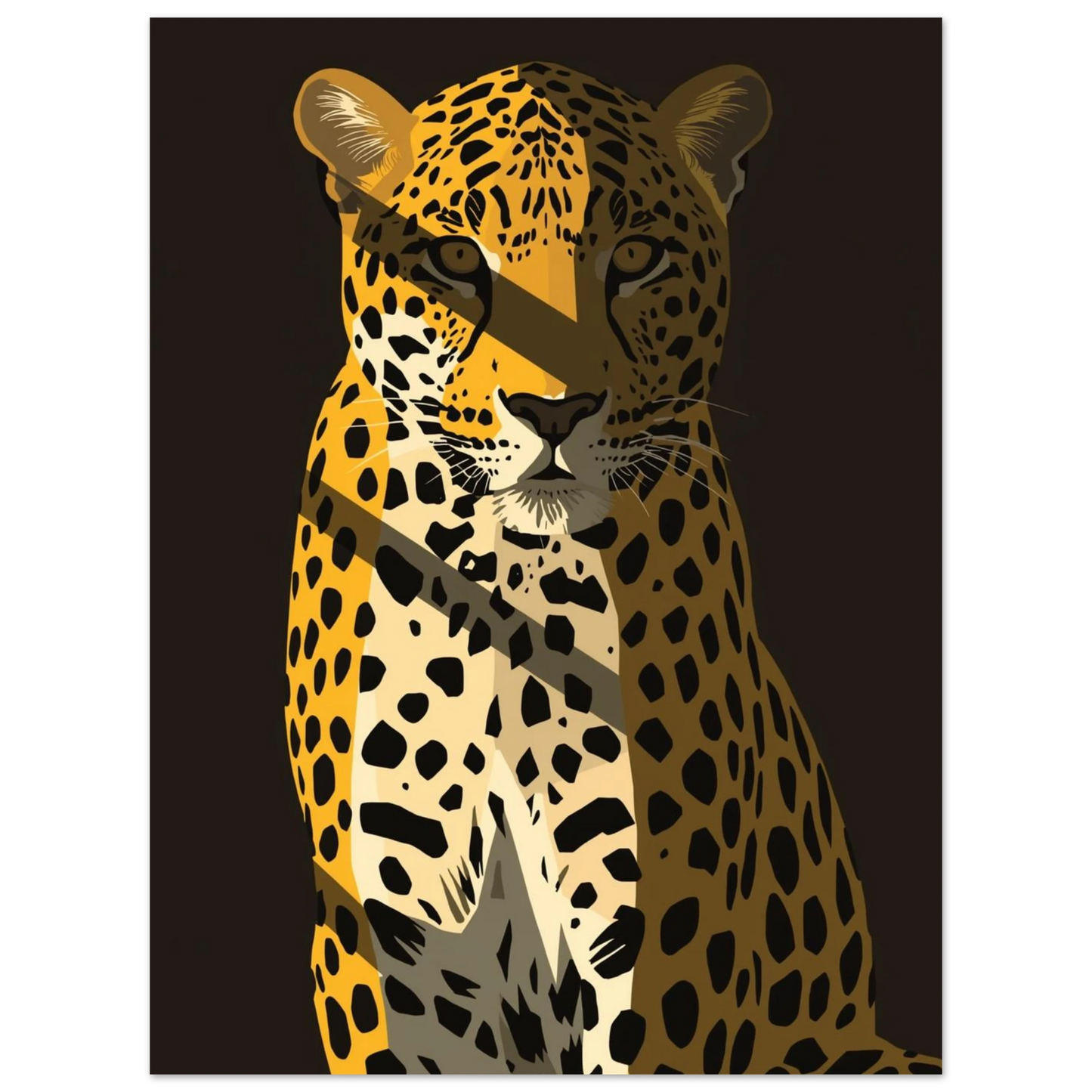 Konstnärligt porträtt av en leopard i varm färgskala med dramatiskt skuggspel