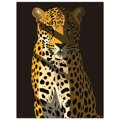Konstnärligt porträtt av en leopard i varm färgskala med dramatiskt skuggspel