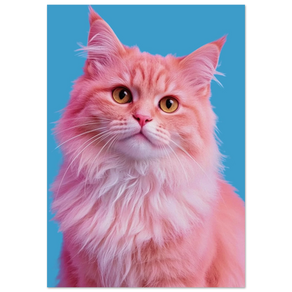Färgstarkt porträtt av en rosa katt med fluffig päls – poster