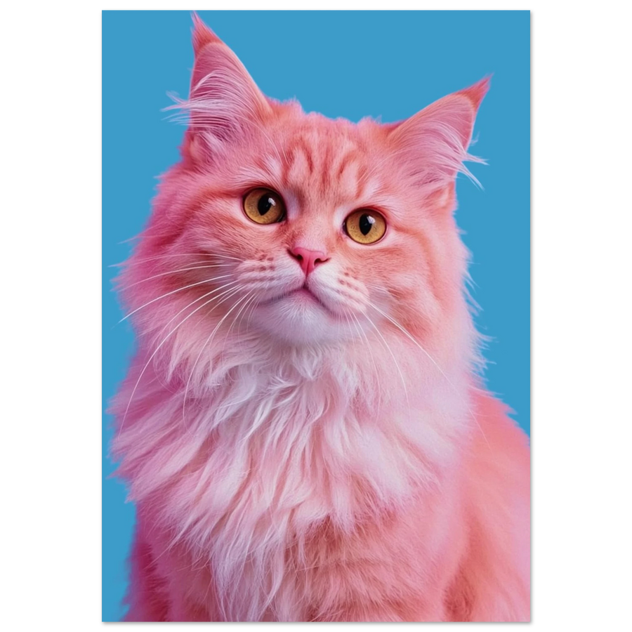Färgstarkt porträtt av en rosa katt med fluffig päls – poster