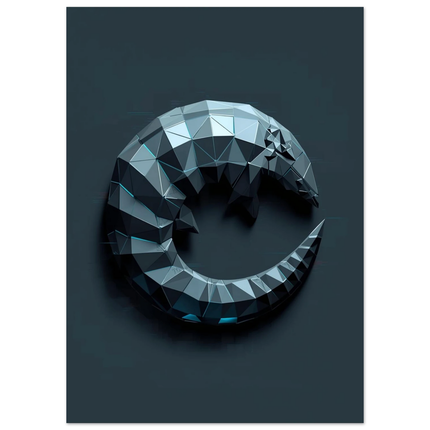 Digital illustration av en hoprullad myrkott i kantig 3D-stil