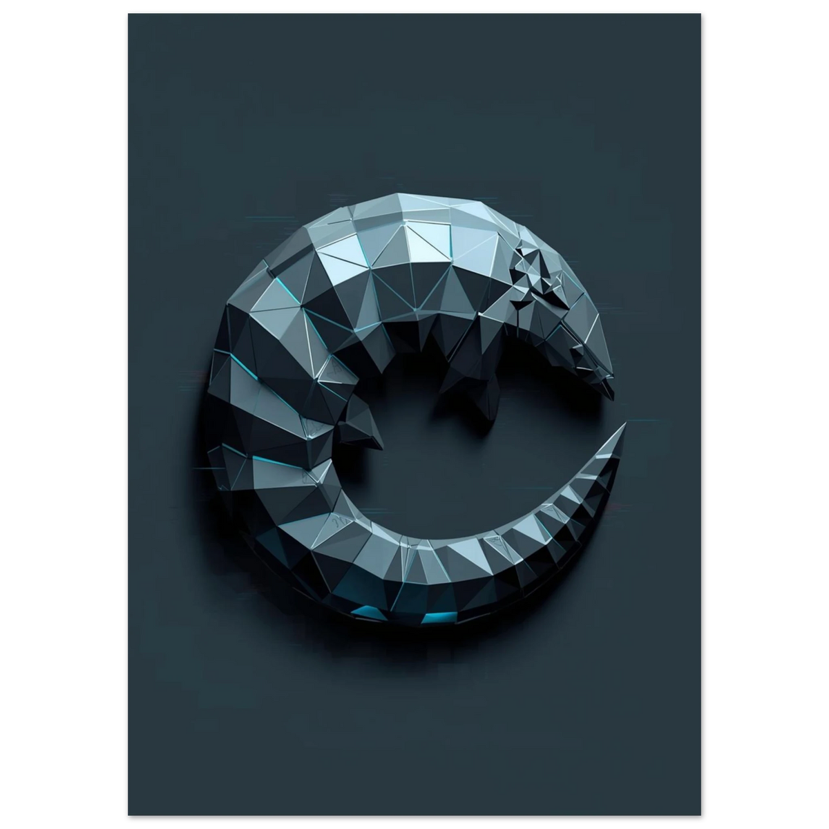 Digital illustration av en hoprullad myrkott i kantig 3D-stil