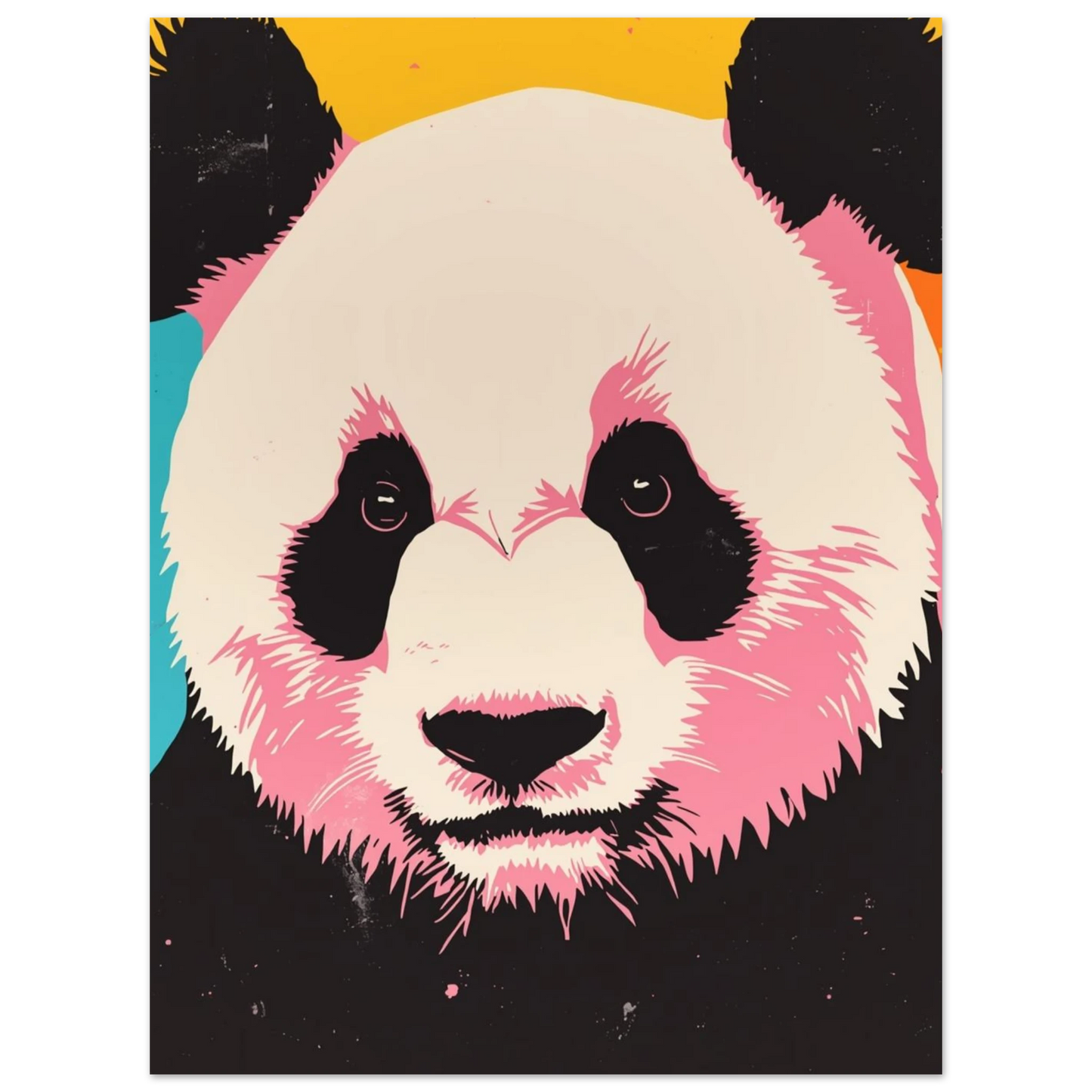 Konstnärligt pandaporträtt med turkosa och rosa detaljer för modern inredning