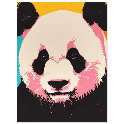 Konstnärligt pandaporträtt med turkosa och rosa detaljer för modern inredning
