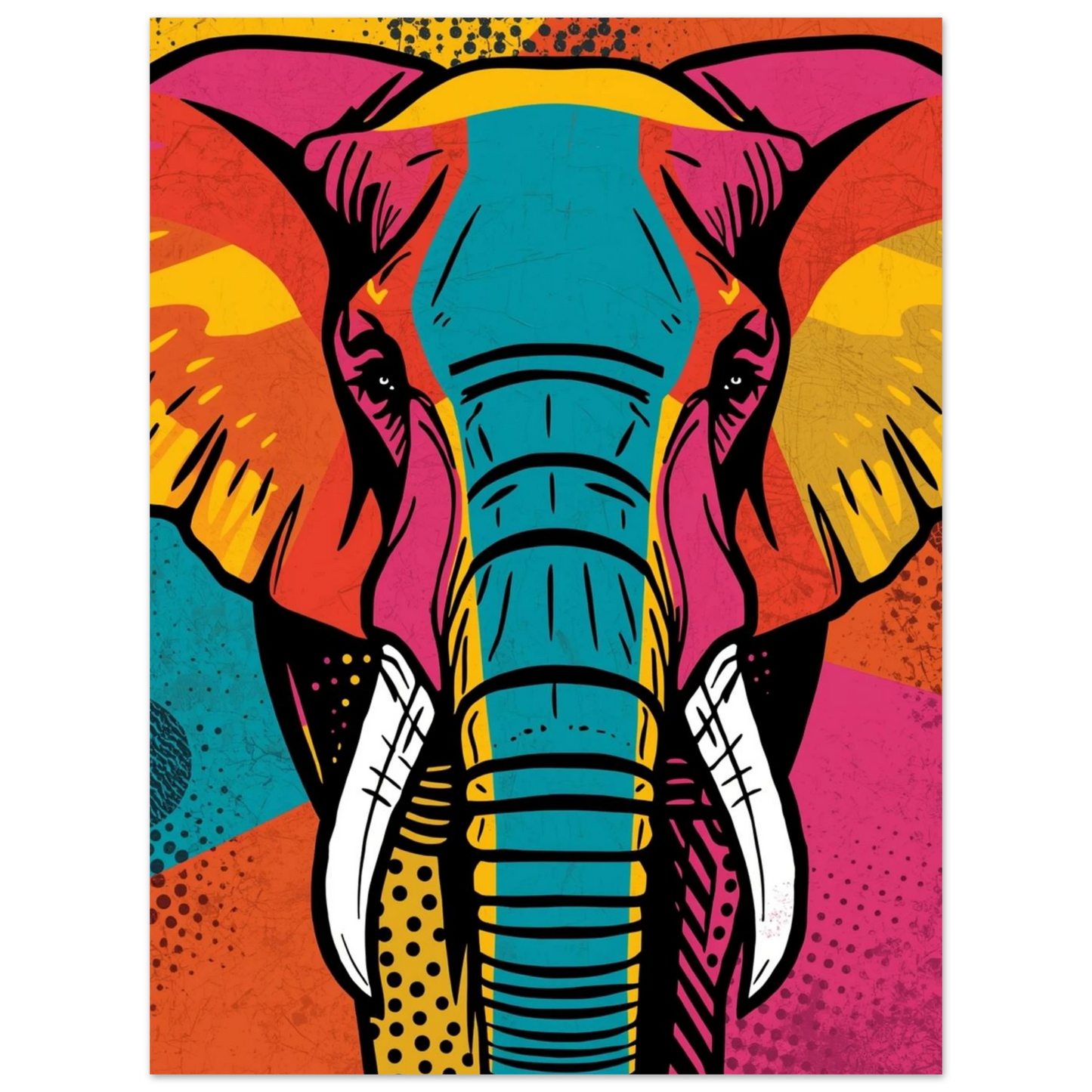 Modern djurposter föreställande en elefant i abstrakt patchwork-design