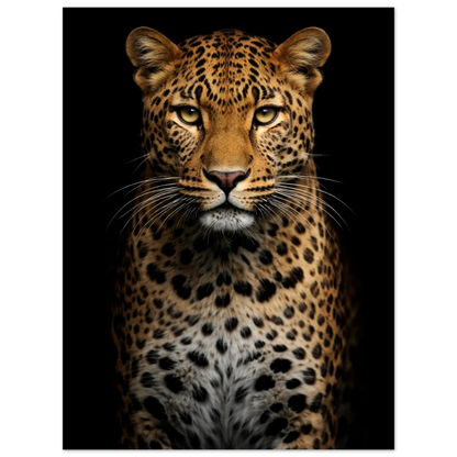 Närbild på leoparden där pälsens textur och morrhår framträder – Fotorealistisk poster