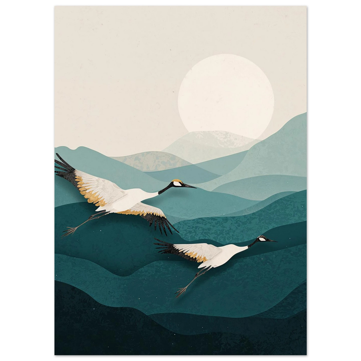 Stämningsfull tavla föreställande flyttfåglar över ett tidlöst landskap – Retro poster