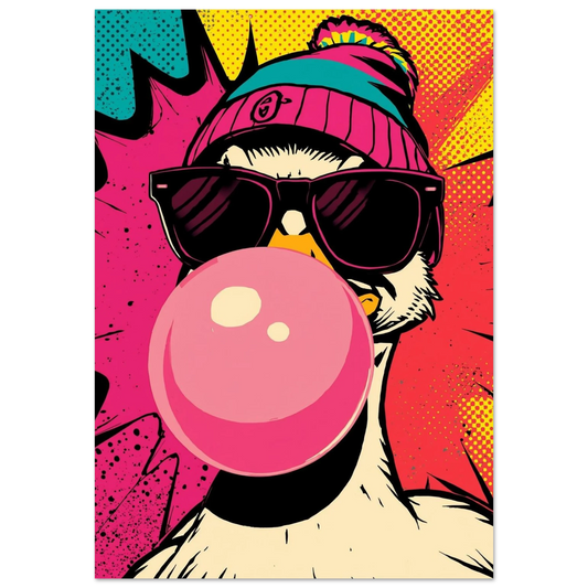 Cool anka med solglasögon, mössa och rosa tuggummibubbla – Tecknad poster